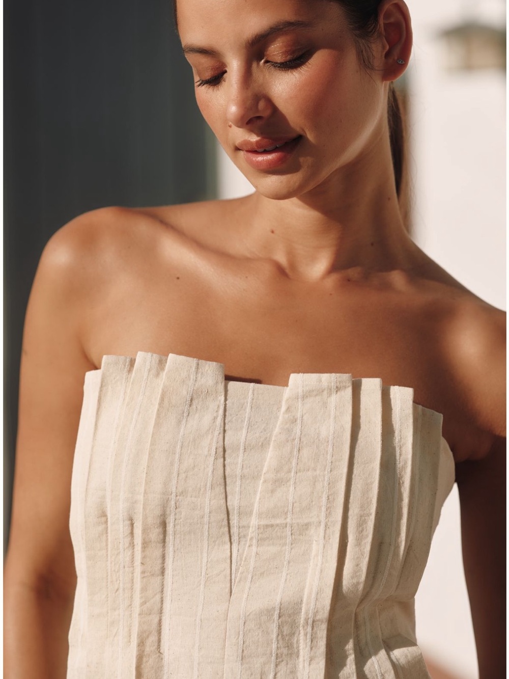 &. Layered Sleeveless Cotton Linen Pleated Top